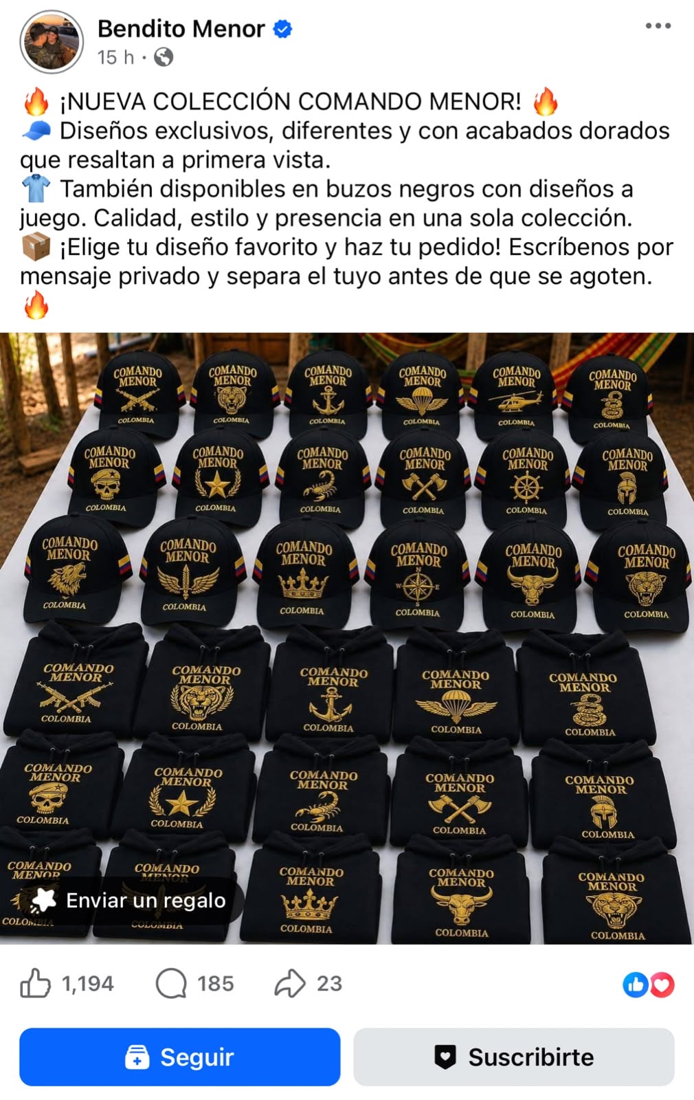 Alias Naín lanza su propia marca de ropa “Comando Menor” y promociona diseños exclusivos en redes - crédito Bendito Menor/Facebook