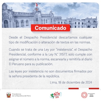 Comunicado del Despacho Presidencial. Crédito: