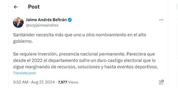 Jaime Andrés Beltrán dice que