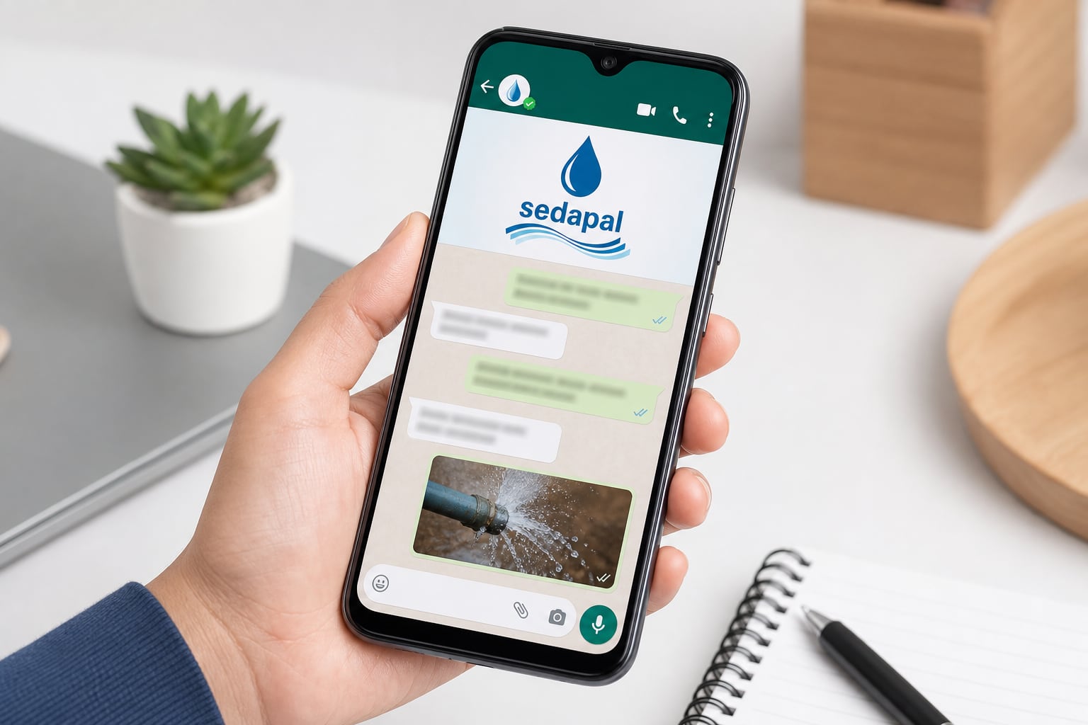 Un usuario reporta una fuga de agua a la empresa Sedapal a través de un chat en la aplicación WhatsApp desde un teléfono móvil. (Imagen Ilustrativa Infobae)