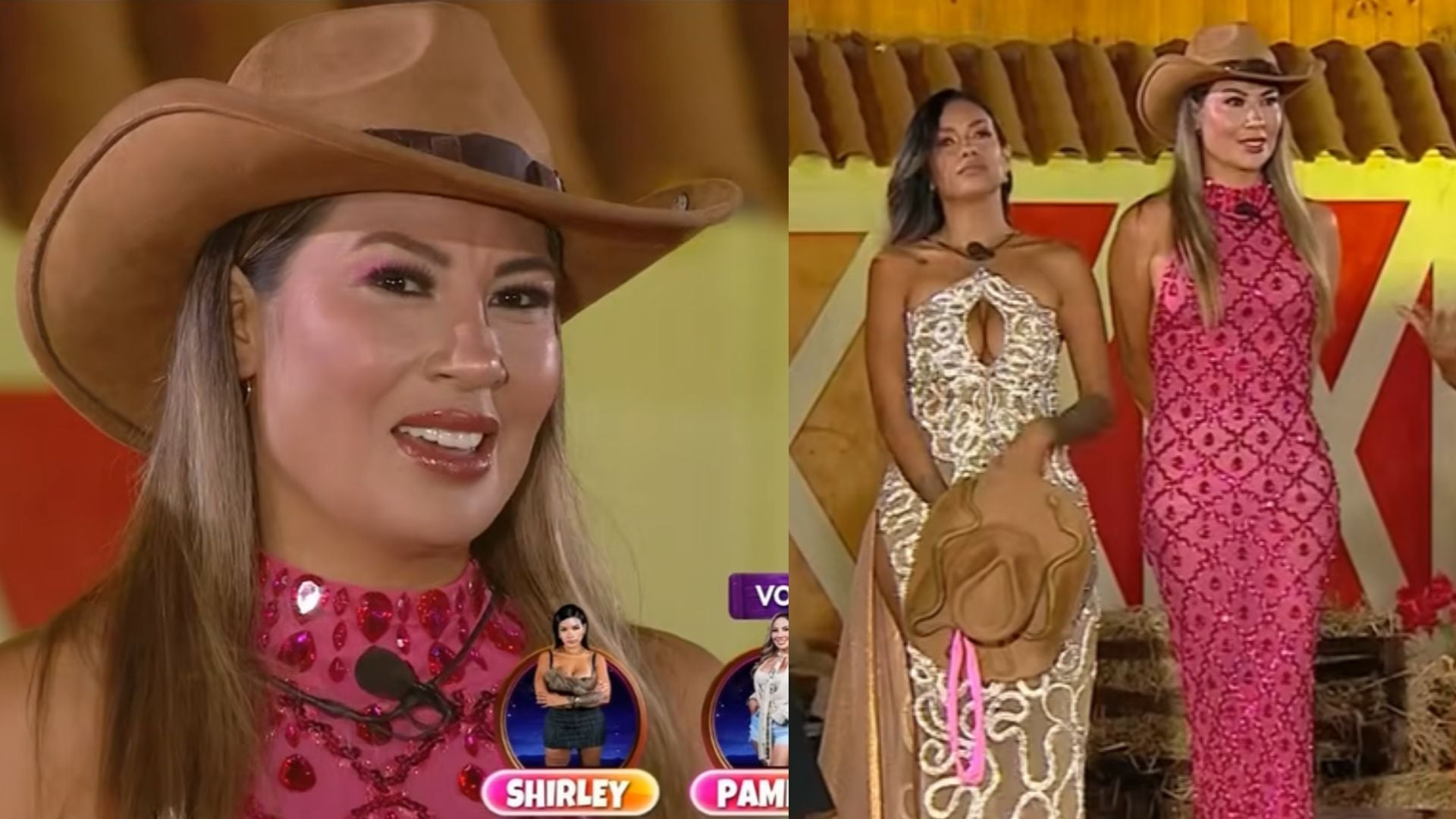 Pamela López, vistiendo un sombrero vaquero y un vestido rosa brillante, hace un llamado por trabajo tras su participación en el programa