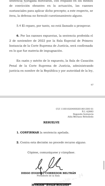 La sentencia subraya que la excongresista y sus colaboradores en la campaña sabían que los gastos superaban ampliamente los límites legales - crédito Corte Suprema de Justicia