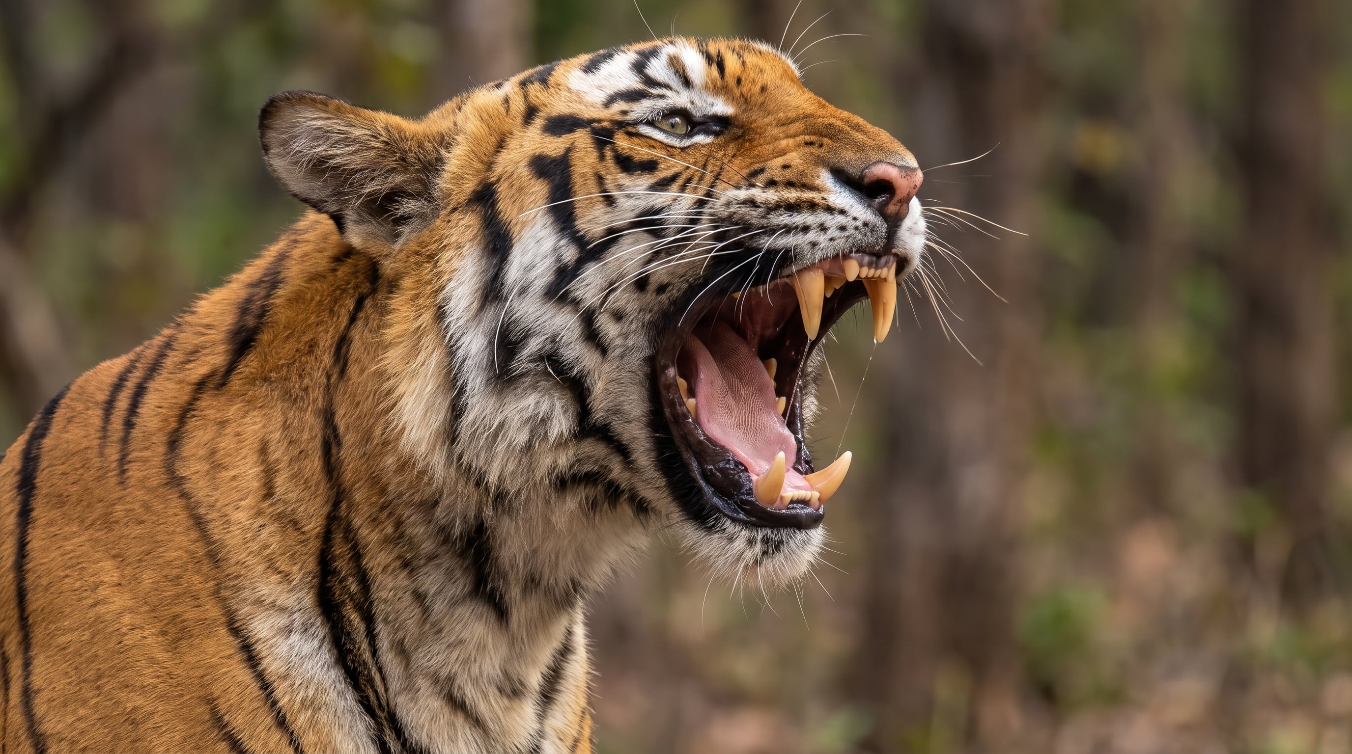 El tigre presenta los colmillos más largos entre los depredadores terrestres vivos y los usa para perforar la piel y romper el cuello de sus presas (Imagen Ilustrativa Infobae)