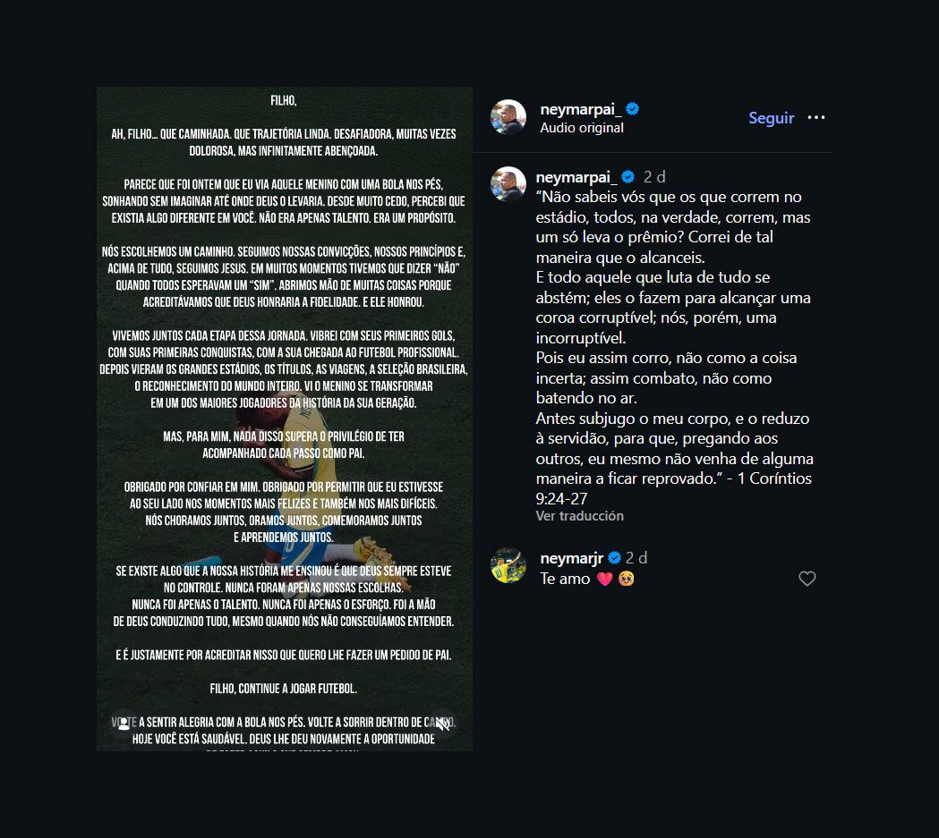 El posteo del padre de Neymar (@neymarpai)