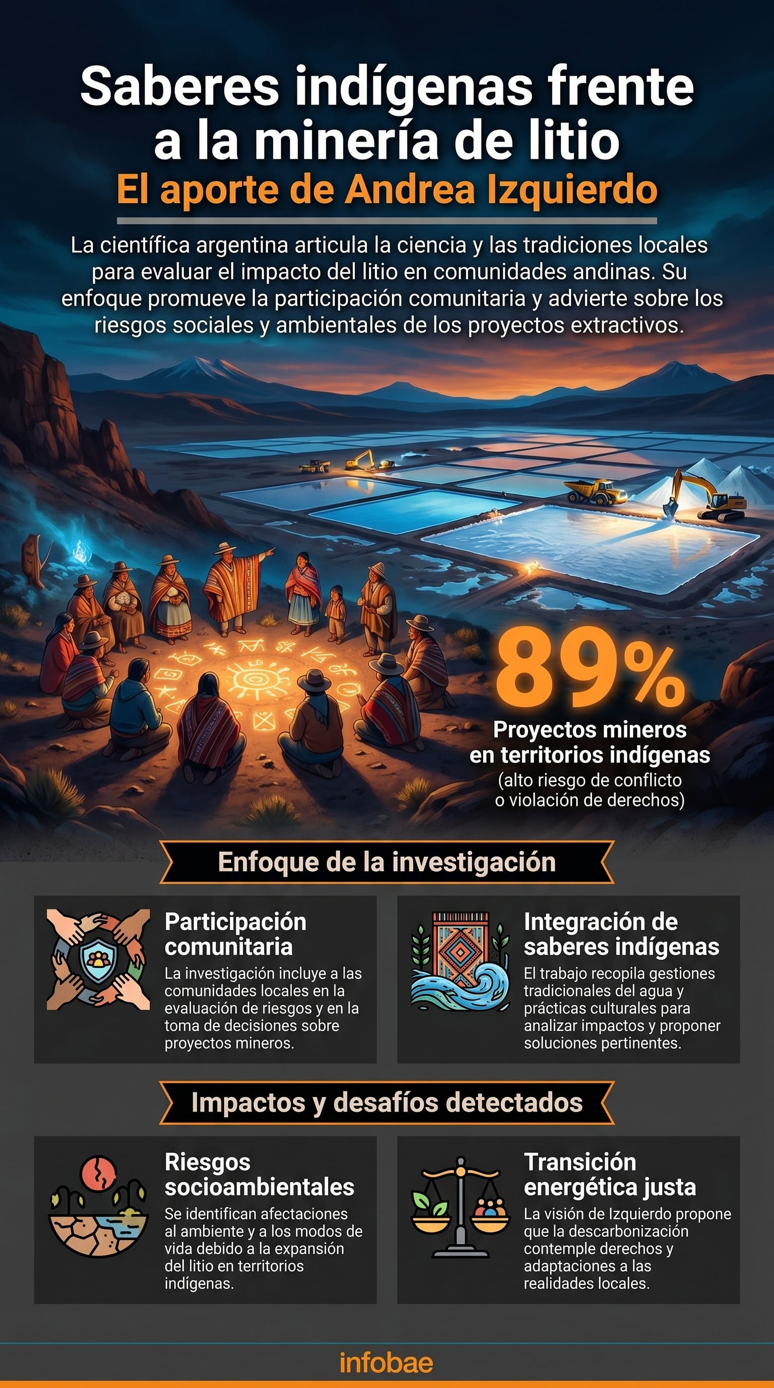 La científica argentina Andrea Izquierdo integra saberes ancestrales para evaluar el impacto de la minería de litio en el Altiplano andino, promoviendo la participación comunitaria. (Imagen Ilustrativa Infobae)
