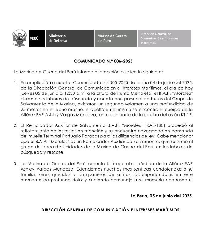 Comunicado de la Marina de Guerra del Perú.