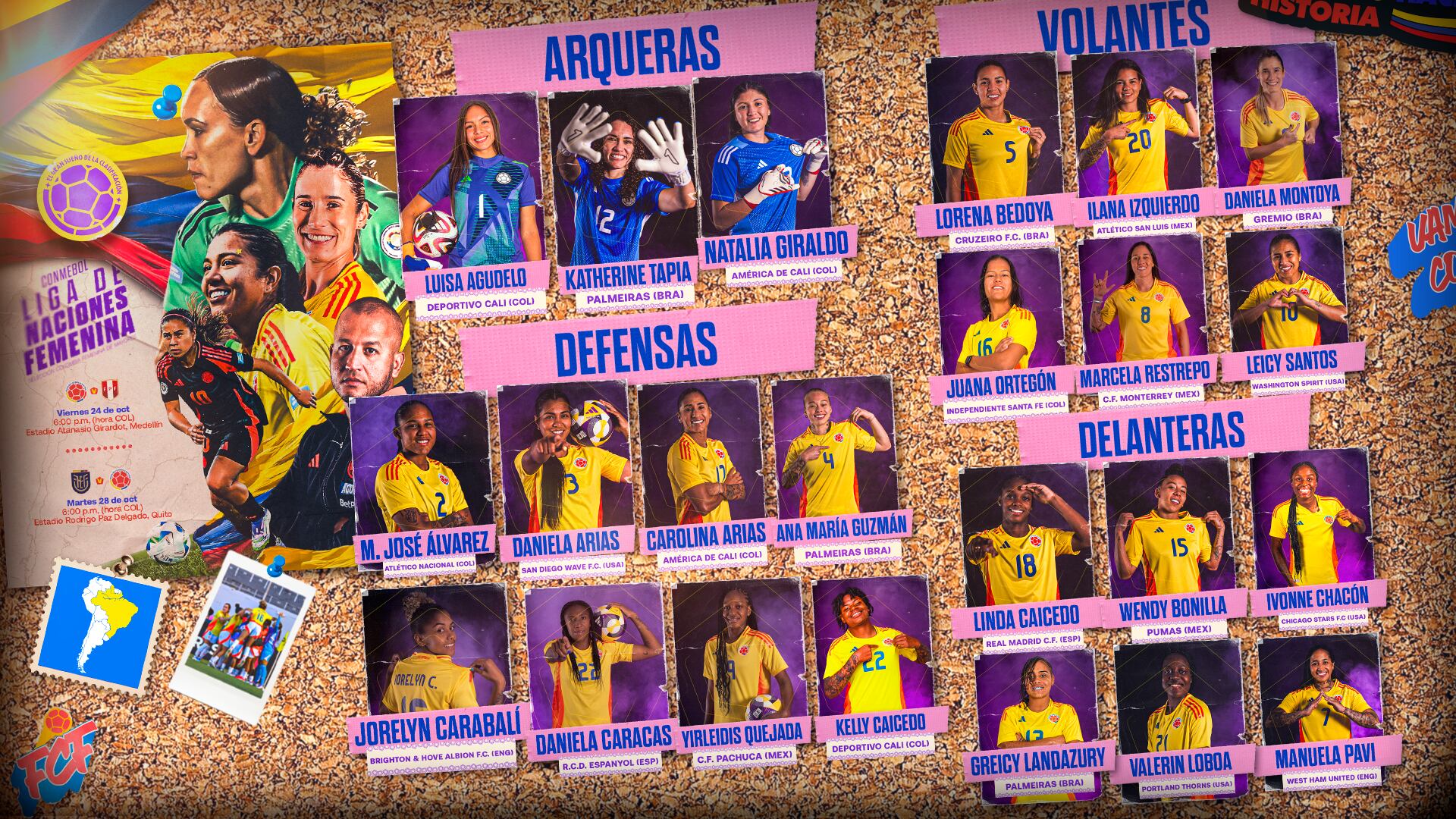 Convoca a Seleção Feminina da Colômbia para duas partidas nas datas 1 e 2 da Liga Nacional Feminina - Crédito FCF