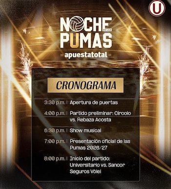 Universitario publicó el cronograma oficial de su Noche de las Pumas 2026.