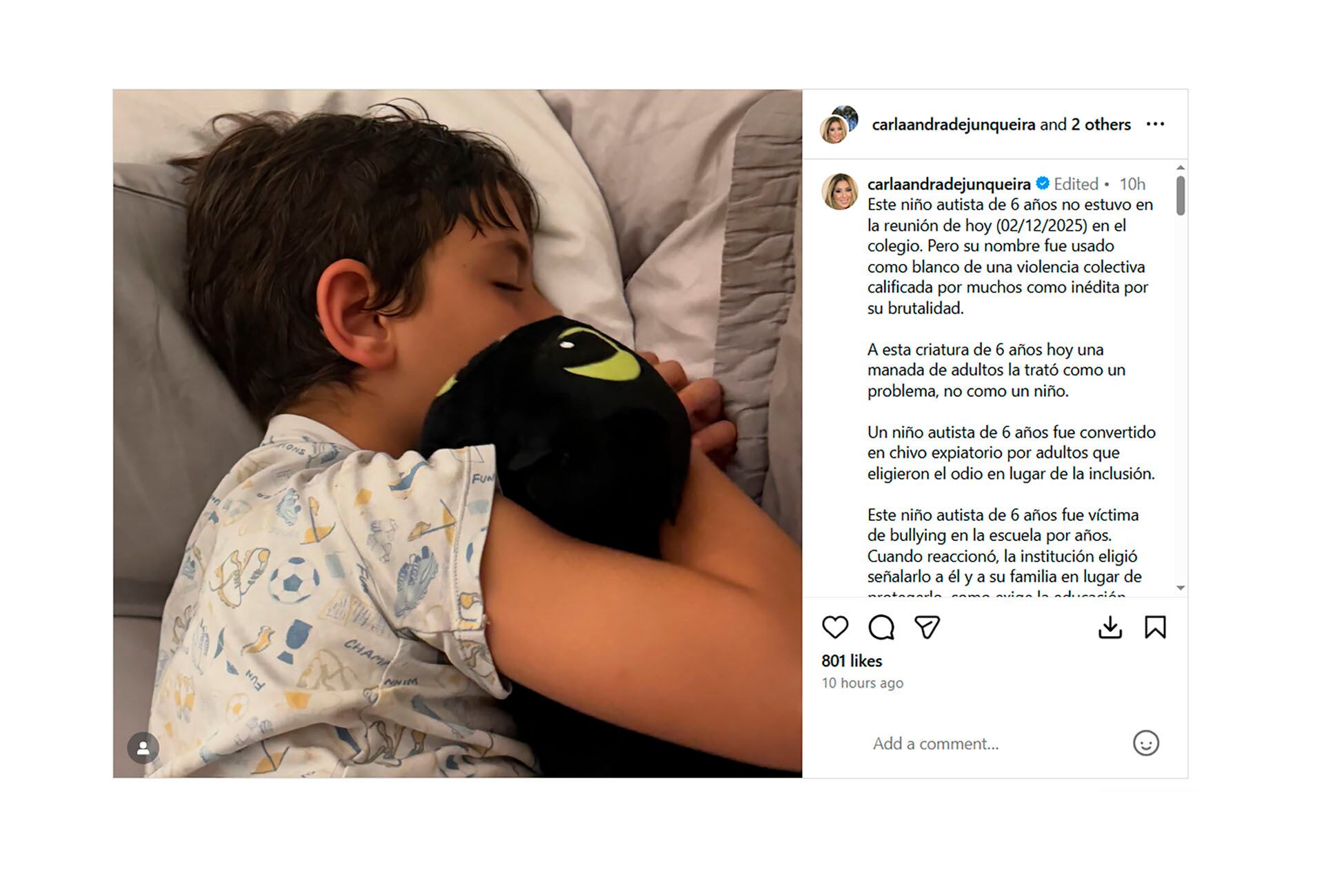 El conmovedor posteo de Carla Junqueira en redes sociales (@carlaandradejunqueira)