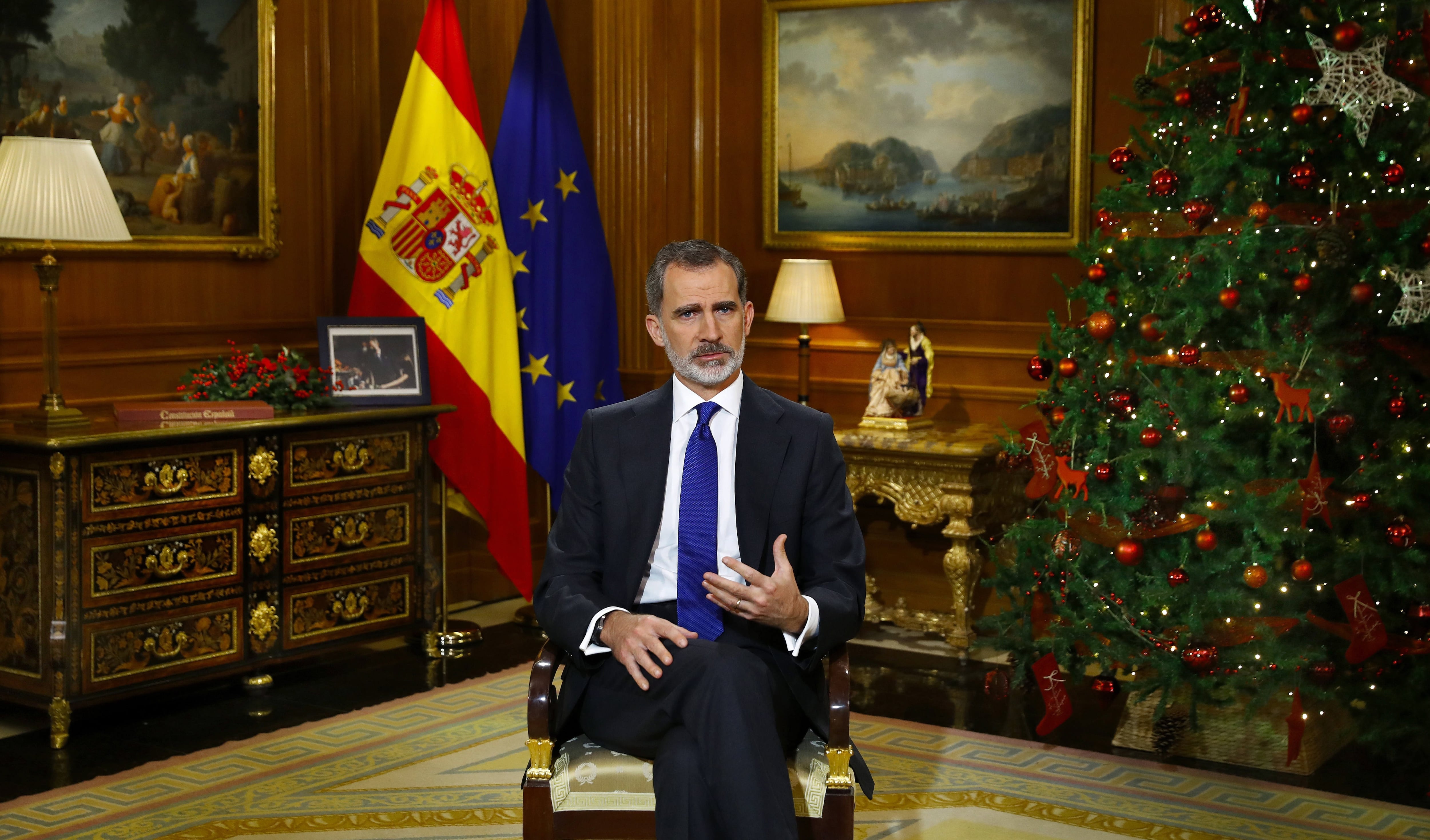 Felipe VI su tradicional mensaje de Nochebuena en 2021 (EFE/Ballesteros)