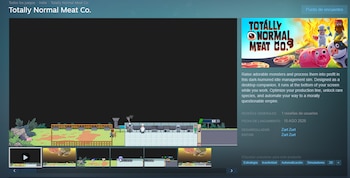 Página de videojuego con título, video, capturas de pantalla de pixel art, carátula con personajes animados, descripción y datos de lanzamiento