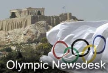 Original caption: An Olympic flag