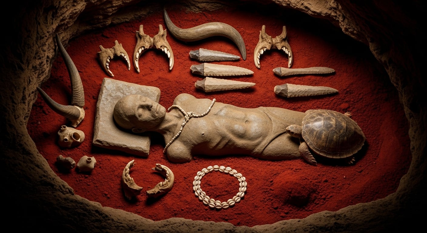Los Homo sapiens usaron ocre rojo y cuentas de conchas marinas en las tumbas, resaltando redes sociales y símbolos de estatus (Imagen Ilustrativa Infobae)