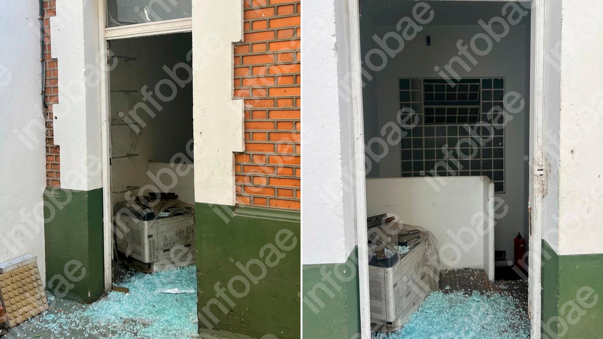 Cristales rotos y daños se observan en la entrada de una dependencia del Ministerio de Capital Humano