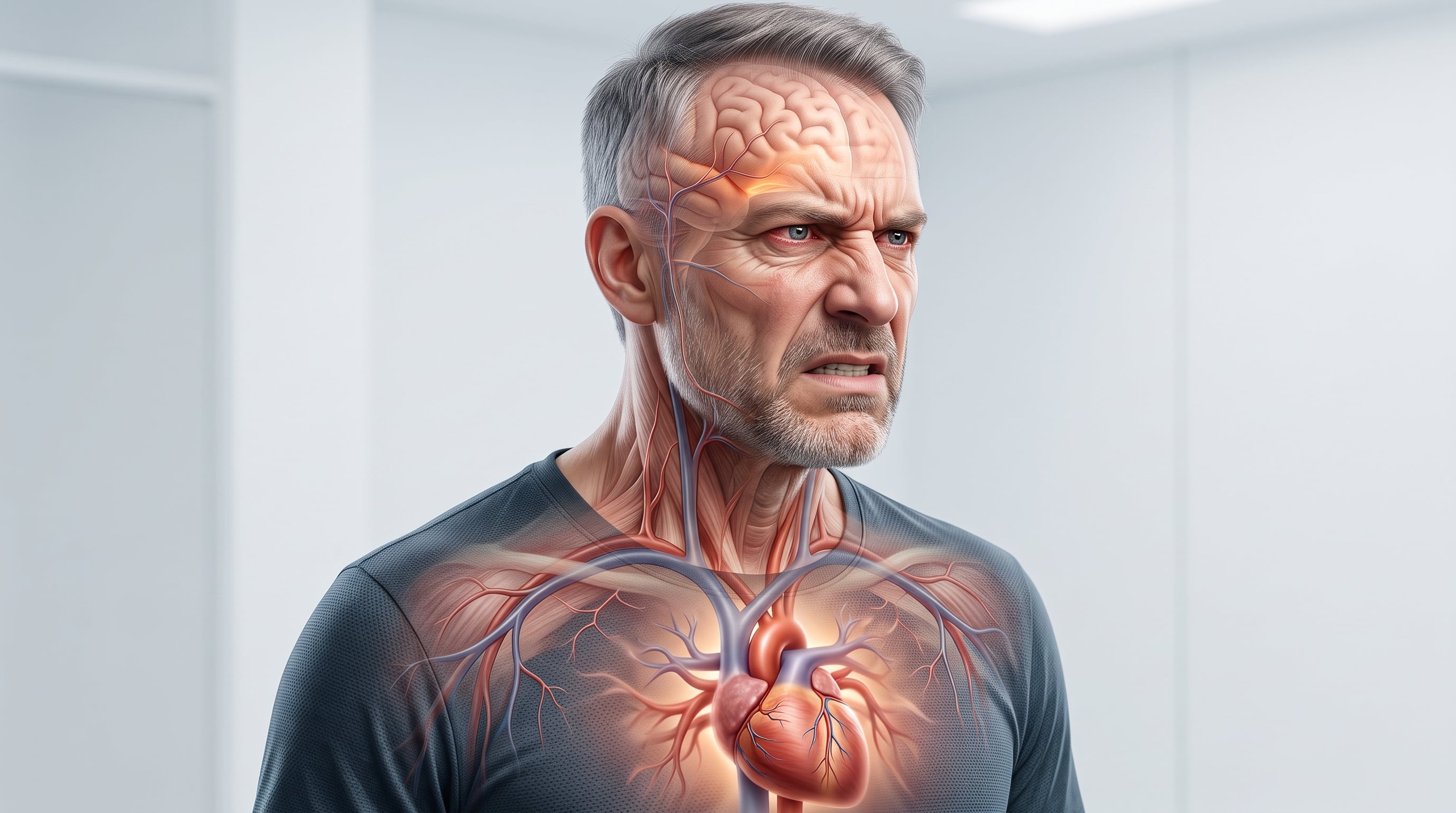 Una representación anatómica expone la respuesta del sistema cardiovascular y del cerebro ante un estado de ira. (Imagen Ilustrativa Infobae)