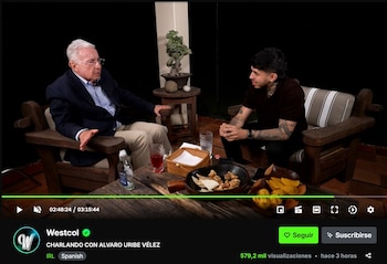La transmisión entre Westcol y Álvaro Uribe alcanzó más de 587.000 vistas y tuvo un pico de 184.000 espectadores simultáneos en Kick - crédito Westcol