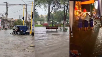 Las precipitaciones del martes 20 de octubre anegaron calles y dificultaron el tránsito de vehículos menores y peatones. Composición; Infobae
