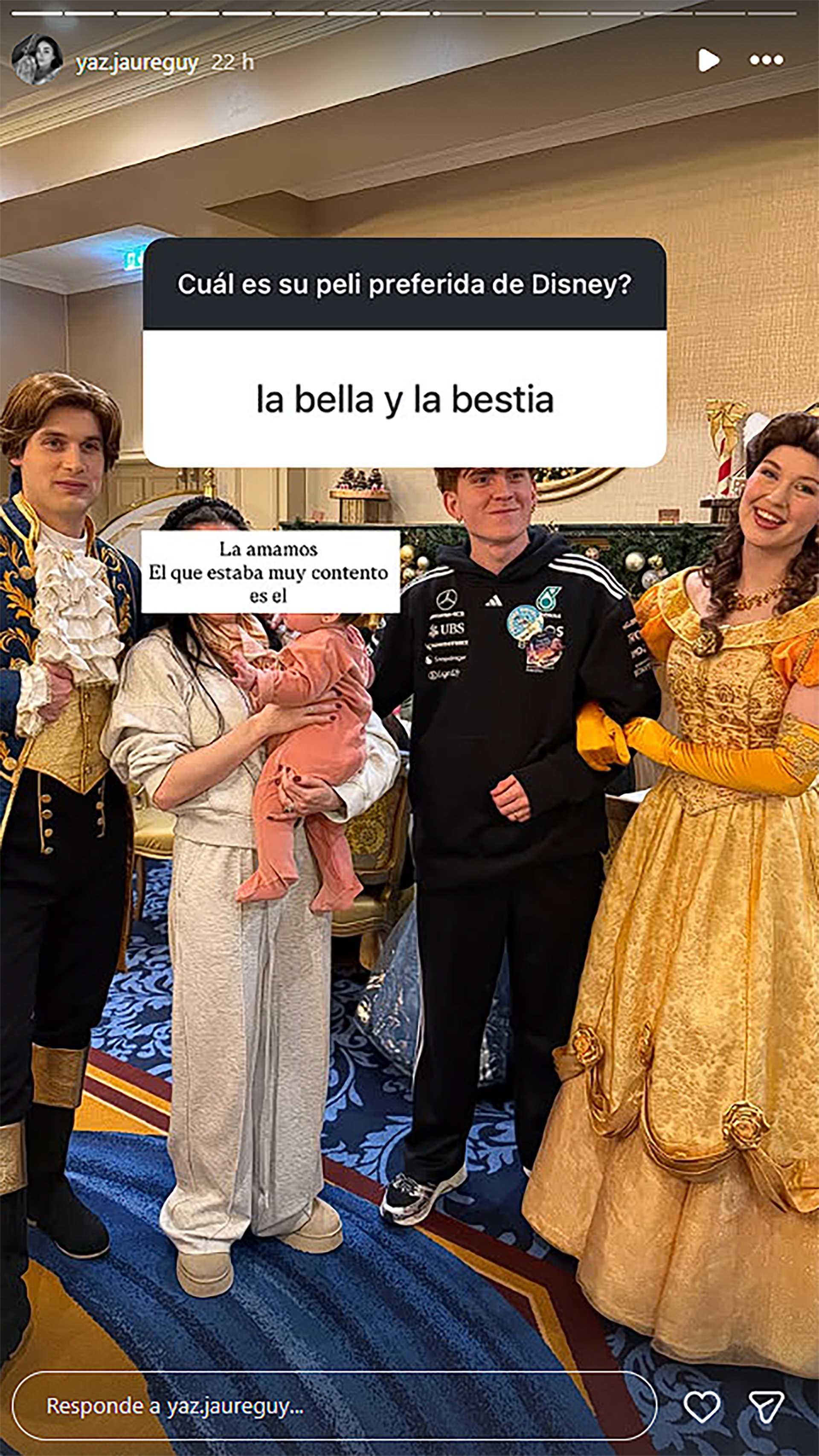 La visita a los personajes de La bella y la bestia (captura de Instagram)