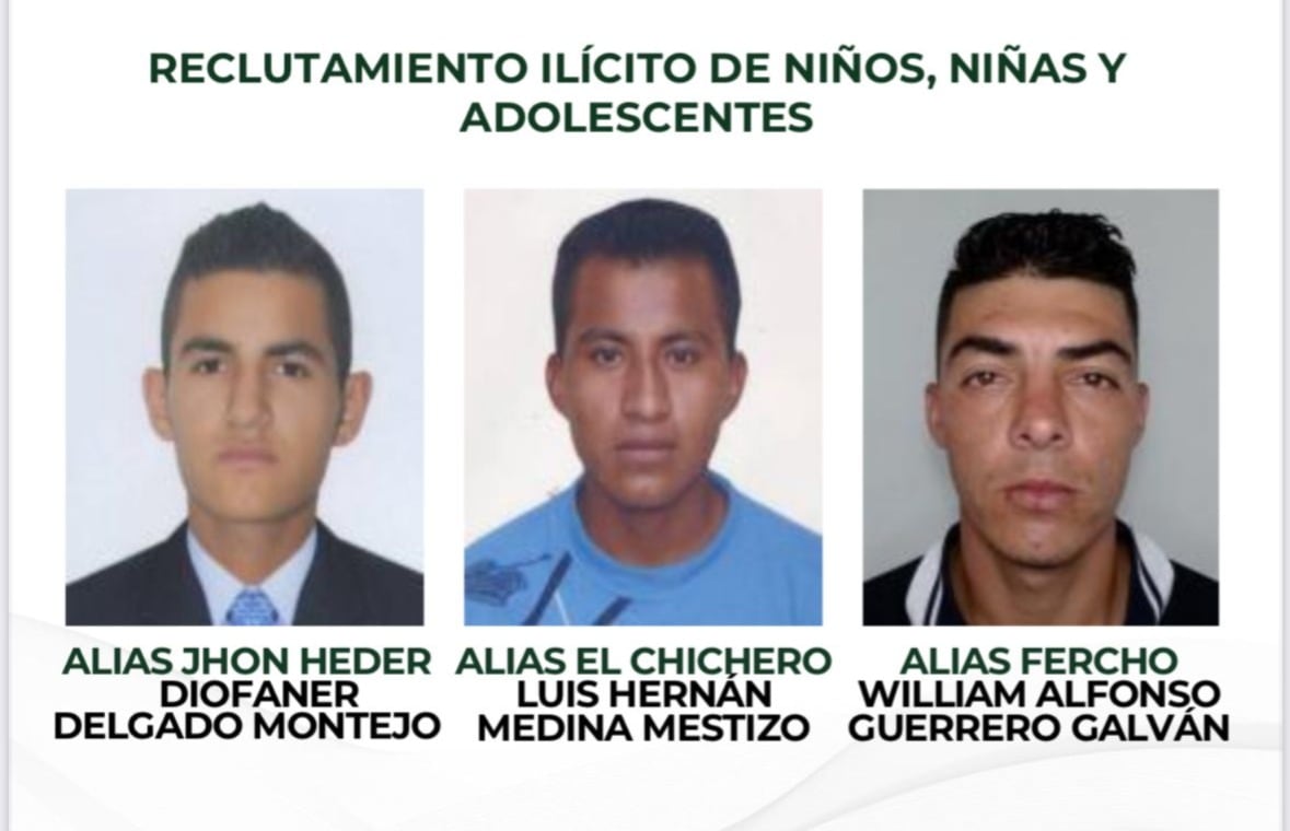 La Policía Nacional impulsa canales de comunicación para recibir datos sobre la ubicación de tres delincuentes vinculados al reclutamiento de menores - crédito Policía Nacional