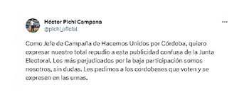 Tuit de Héctor “Pichi” Campana,