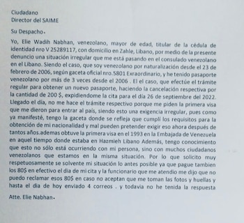 Elie en comunicación al Saime