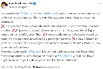 Lina María Garrido acusó a la campaña de Paloma Valencia de “ataques y mentiras constantes” contra Abelardo de la Espriella - crédito @linamariagarri1/X