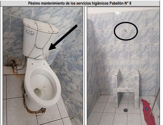 Inodoro roto. Pésimo mantenimiento de los servicios higiénicos del Pabellón N° 8 del Hospital Víctor Larco Herrera. Foto: Contraloría.