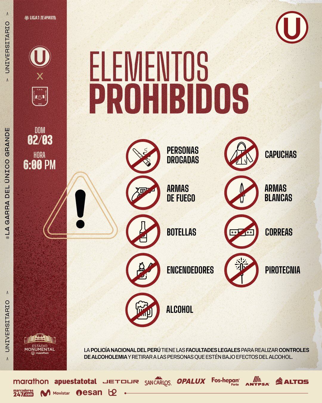 Los elementos prohibidos para el partido contra Alianza Universidad. - Crédito: Universitario