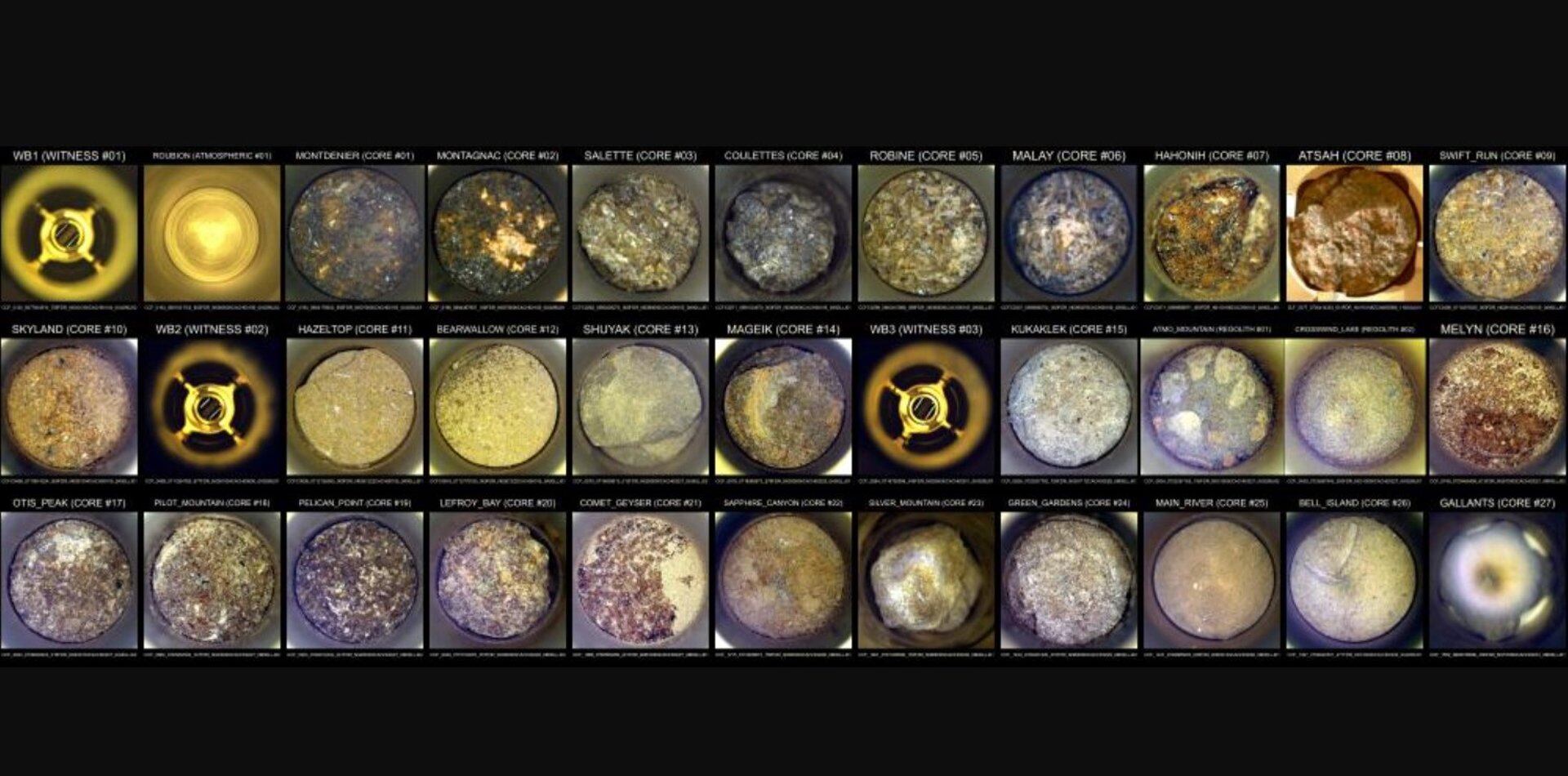 La NASA ha publicado una imagen compuesta con anotaciones del interior de los 33 tubos que el rover Perseverance ha utilizado para recolectar muestras en Marte hasta el 24 de julio de 2025. (NASA)