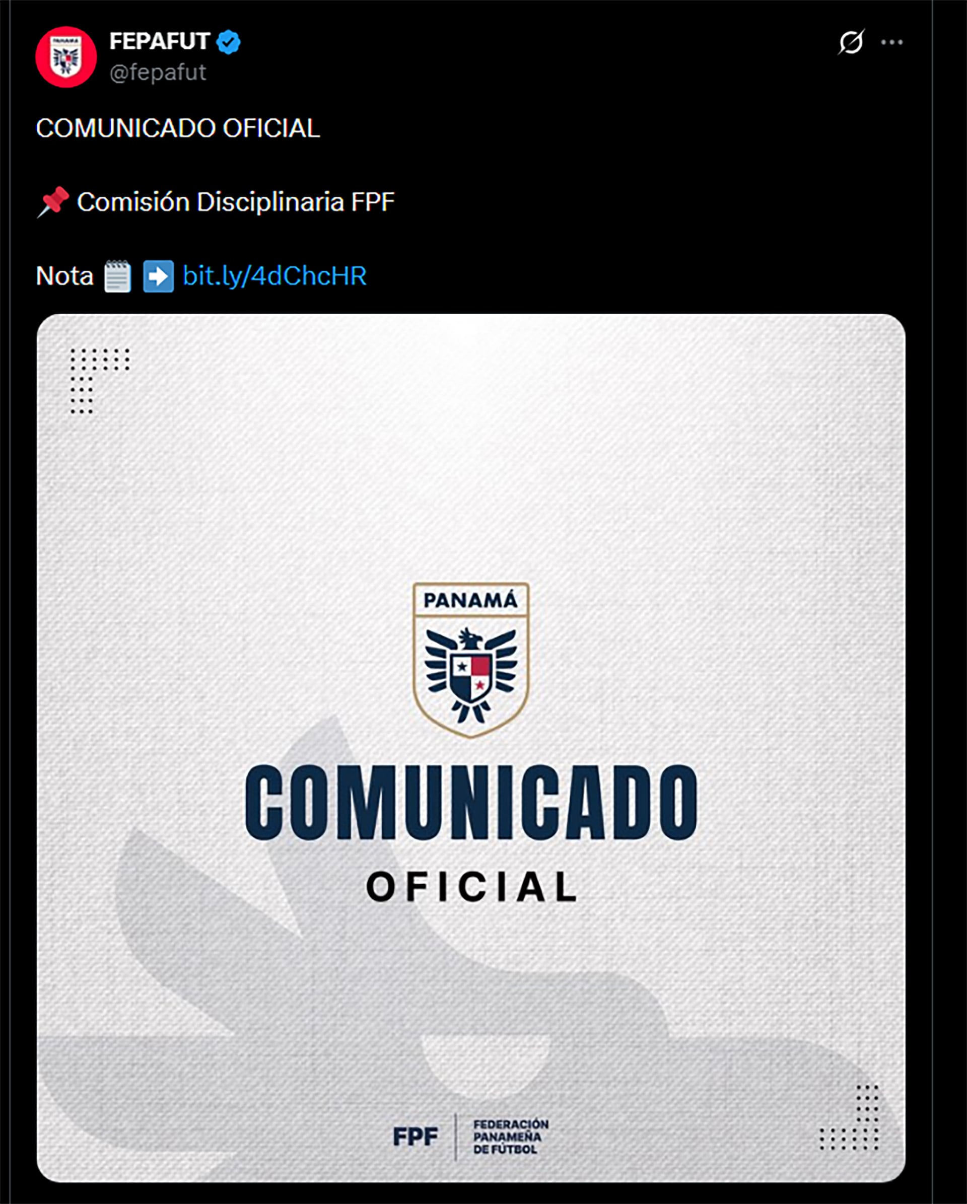 La Federación Panameña de Fútbol (FEPAFUT) emitió un comunicado oficial
