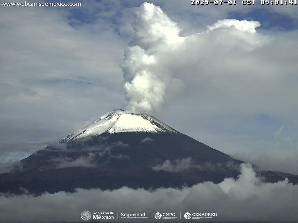 El Cenapred reportó 59 exhalaciones y 391 minutos de segmentos de tremor durante el monitoreo del Popocatépetl el 1 de julio. (Cenapred)
