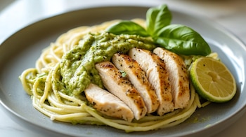 Pasta cremosa, aguacate, pollo, platillo saludable, receta casera. - (Imagen Ilustrativa Infobae)