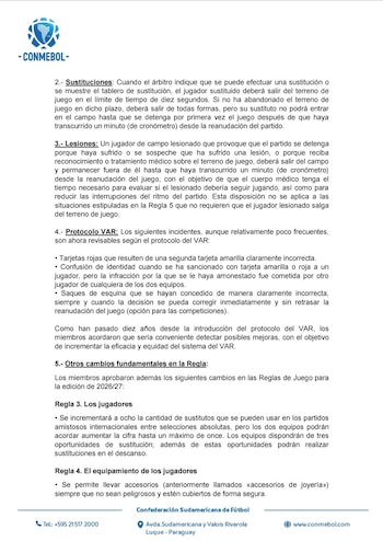 Este es un apartado del comunicado de la Conmebol sobre la implementación de las nuevas normas que se estrenaron en el Mundial 2026 - crédito Conmebol
