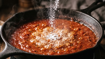 Por qué el bicarbonato puede ayudar a reducir la acidez de la salsa de tomate y qué precaución hay que tener al usarlo bien