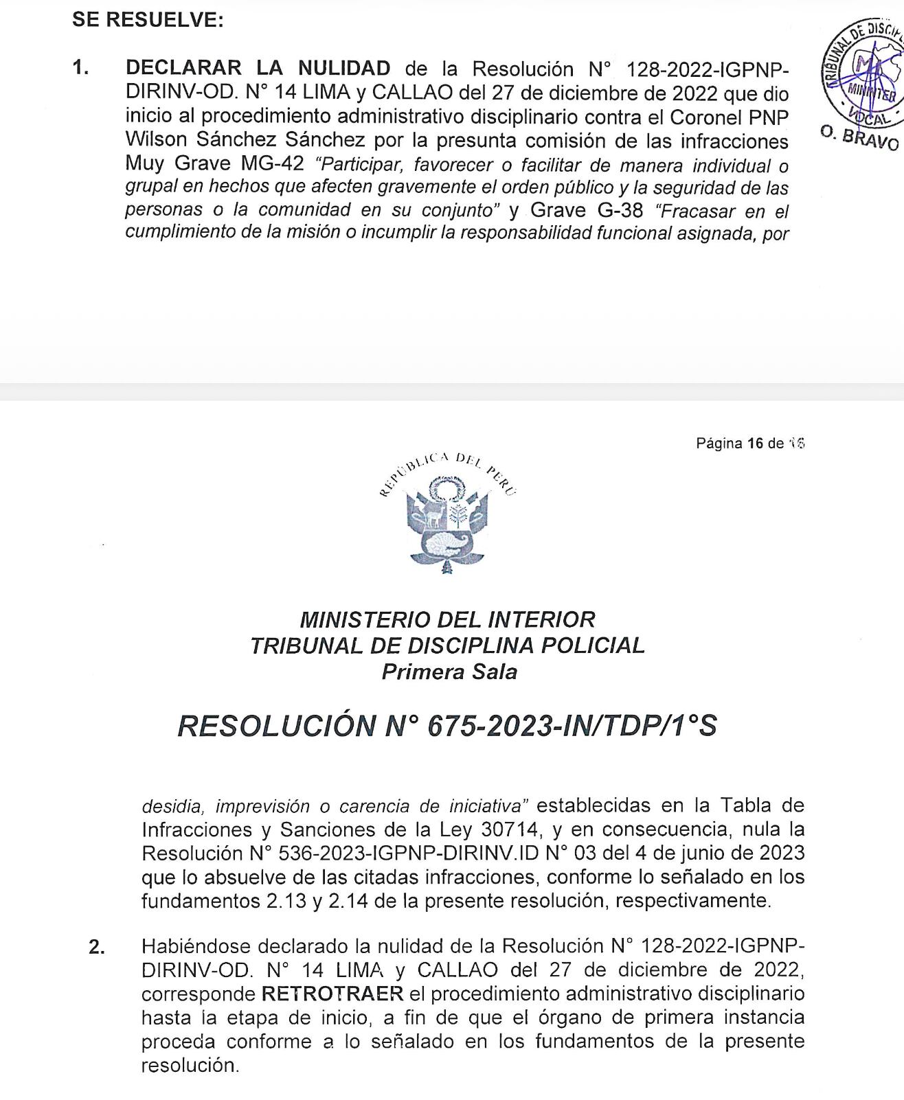 Wilson Sánchez fue absuelto en primera instancia por la Inspectoría.