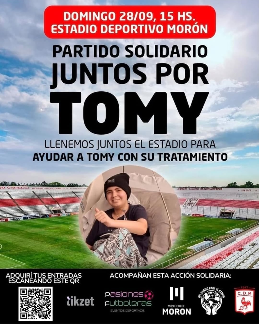 Realizarán un partido solidario este domingo por Tomás, el joven de 16 años con leucemia que necesita un tratamiento de más de un millón de dólares