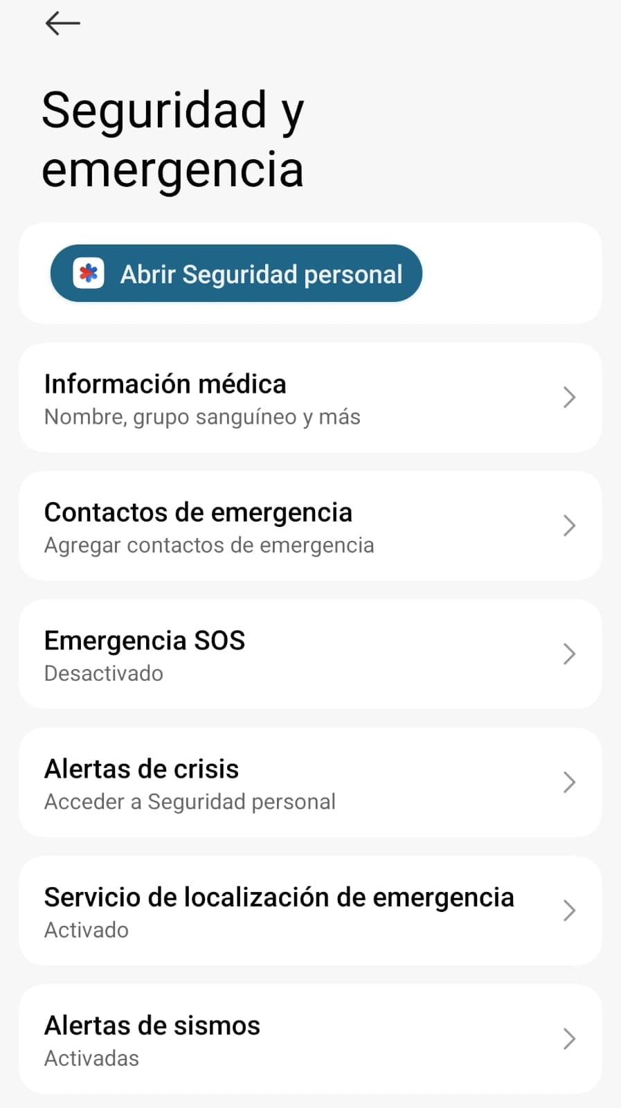 La interfaz de configuración en Android permite activar la función de alertas de sismos desde la sección de seguridad y emergencia. (Foto: Android)