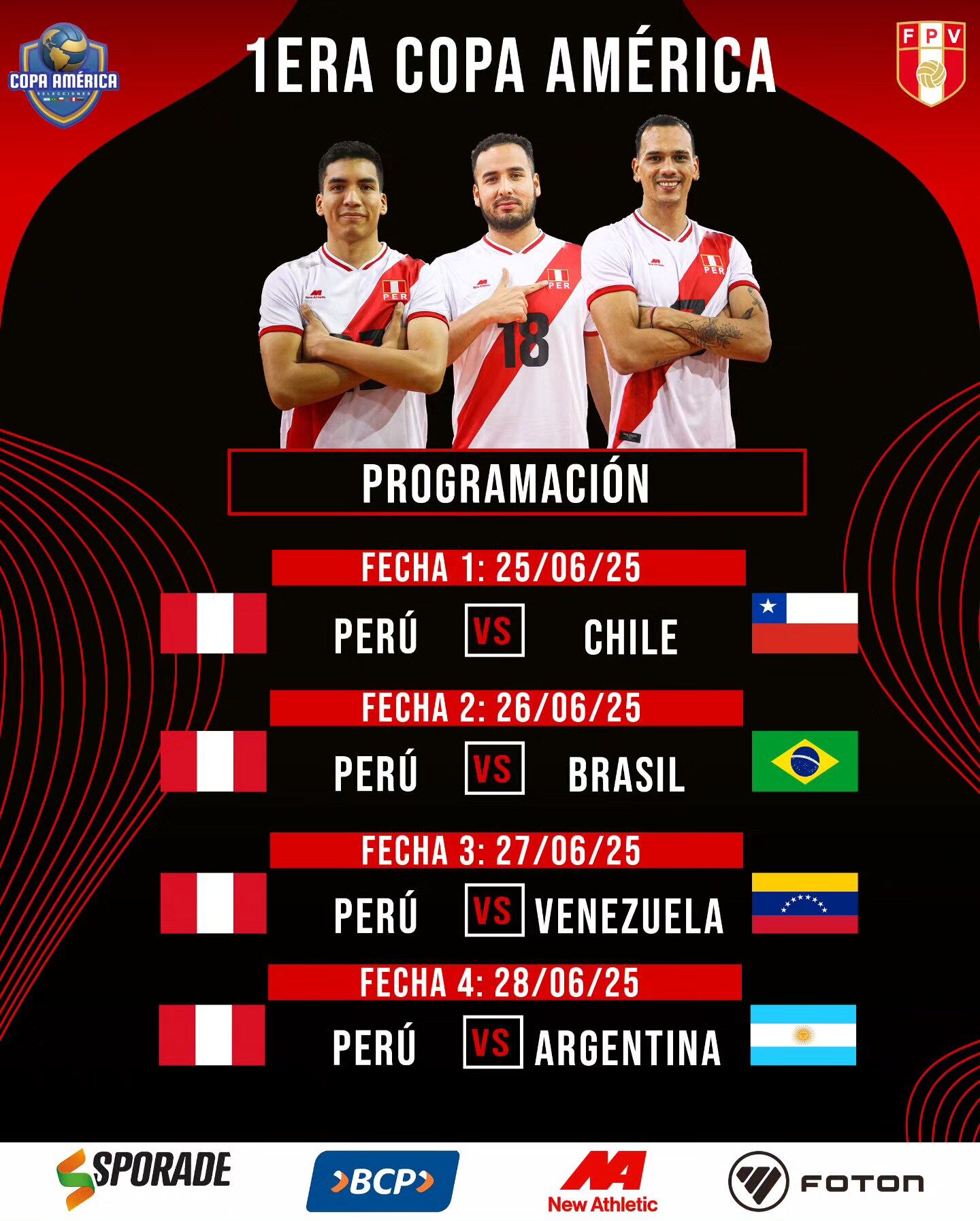Fixture de Perú en la Copa América de Vóley Masculino 2025. Crédito: FPV
