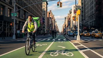 Manhattan ajusta los semáforos para crear una ‘ola verde’ para ciclistas: cómo impacta a los repartidores hispanos