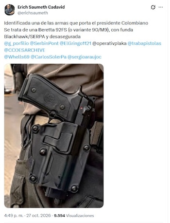 El modelo de la pistola se conoció el martes 27 de ocubre de 2026 - crédito @erichsaumeth/X