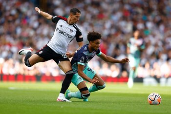 Sasa Lukic, del Fulham, peleando