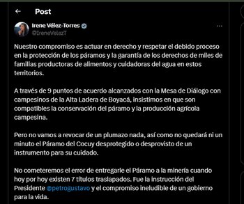 Irene Vélez asegura que no