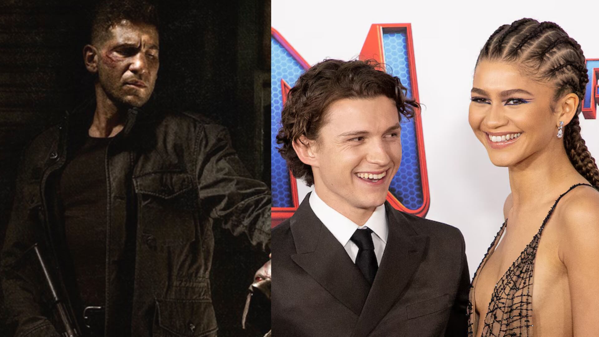 Jon Bernthal, a la izquierda, y Tom Holland y Zendaya a la derecha.