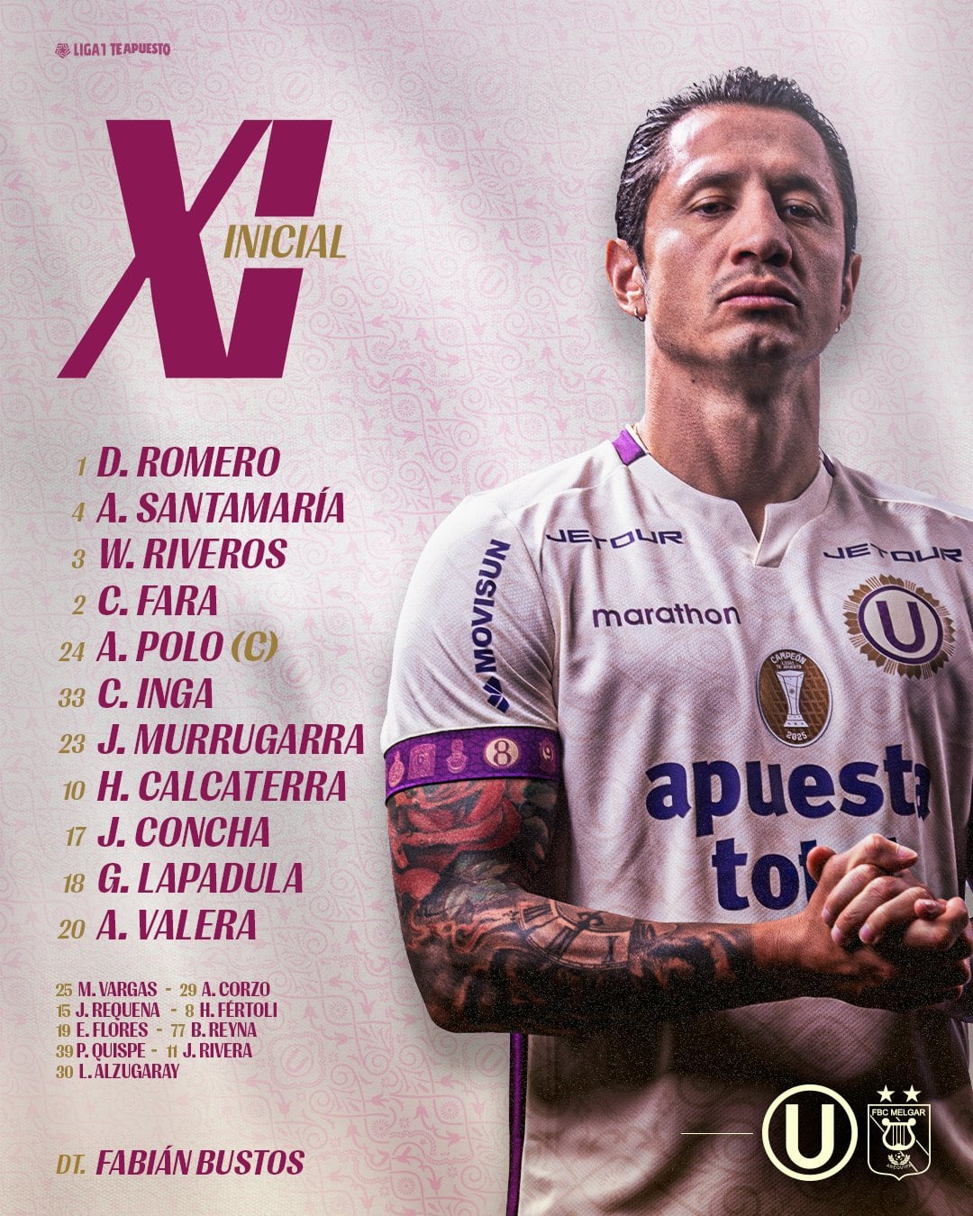 Alineación confirmada de Universitario para enfrentar a Melgar.