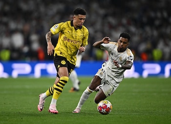 El inglés Jadon Sancho junto al brasileño Rodrygo del Real Madrid, en la final de la Champions League 2023-2024-crédito Dylan Martínez/REUTERS