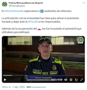Las autoridades anunciaron la captura de los sujetos que fueron puestos ante la Fiscalía - crédito @PoliciaBogota