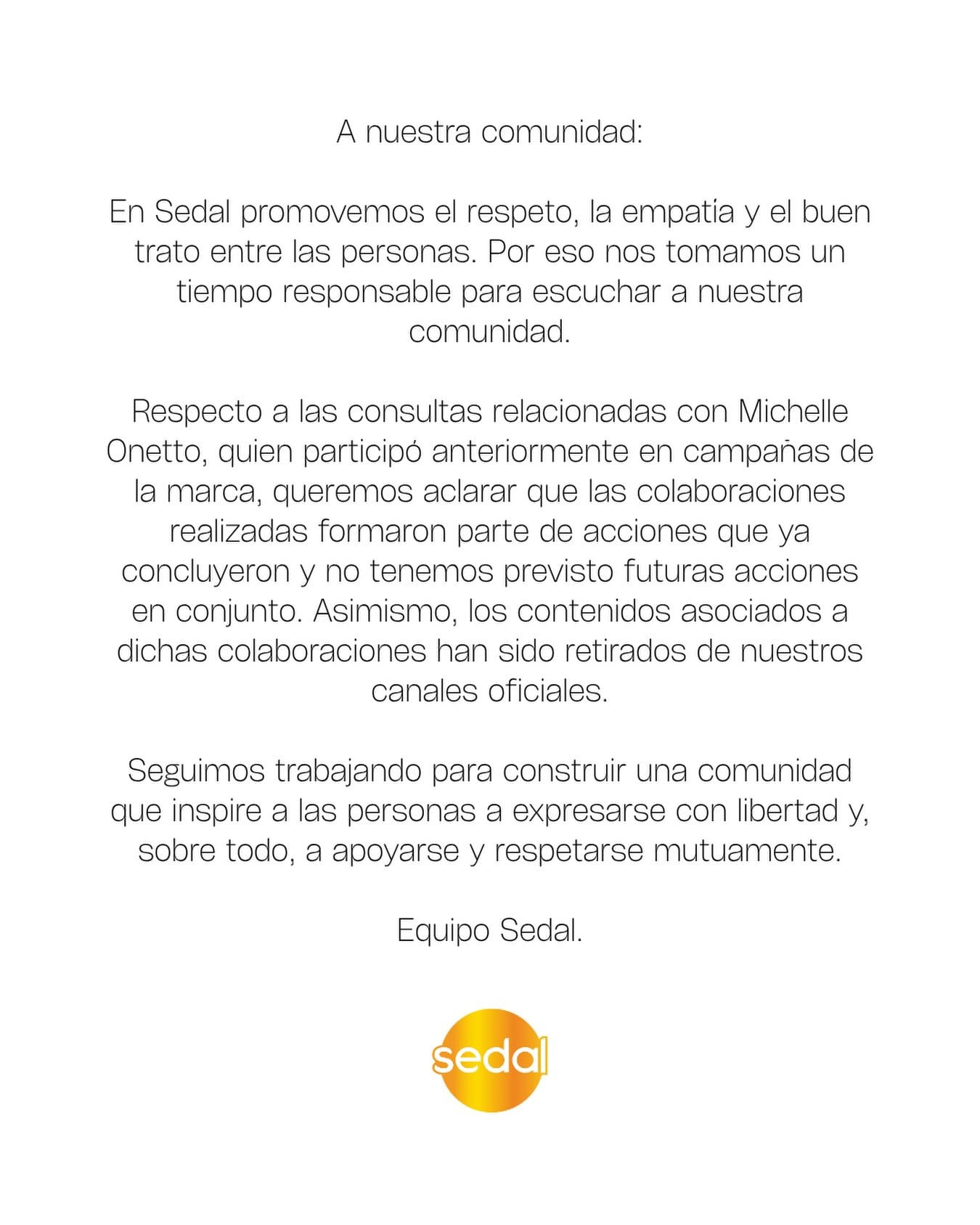Sedal retira y descarta nuevas campañas en colaboración con Michelle Onetto. IG