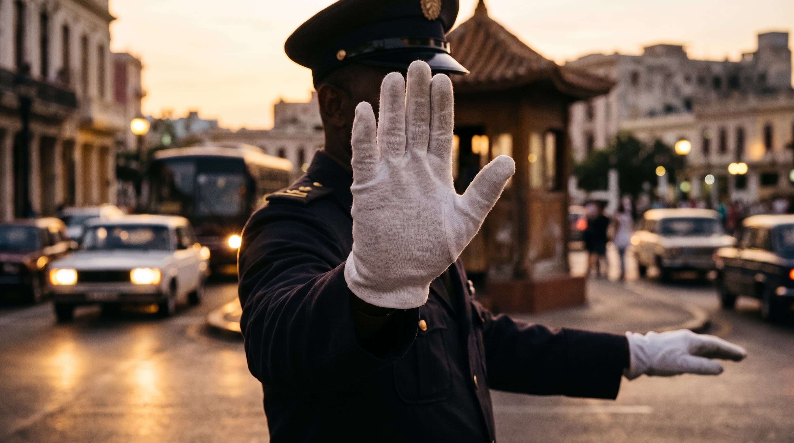 Timbu mantiene el tránsito sin semáforos con agentes de guantes blancos