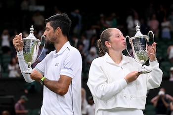 Marcelo Arévalo ganó el título de dobles mixtos de Wimbledon 2026 junto a Jelena Ostapenko. (Kirill KUDRYAVTSEV / AFP)