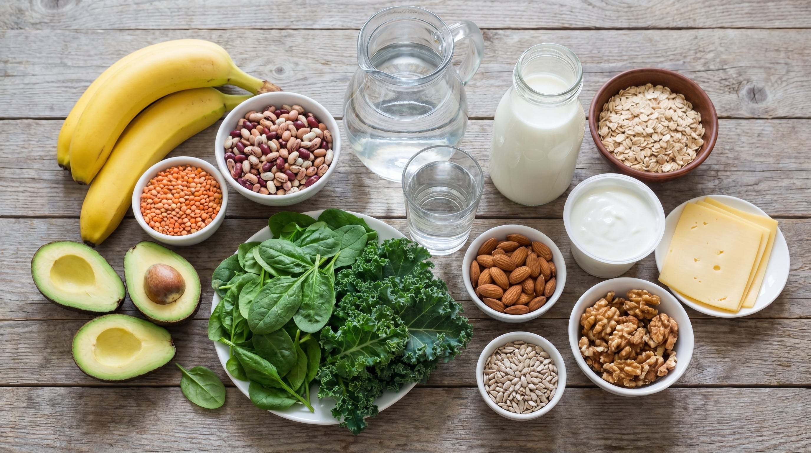 Una dieta con bananas, paltas, legumbres, frutos secos y lácteos aporta minerales clave contra los calambres (Imagen Ilustrativa Infobae)